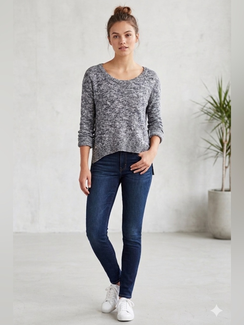 American Eagle Outfitters Marled Knit Sweater Gray White High-Low Size XS/TP